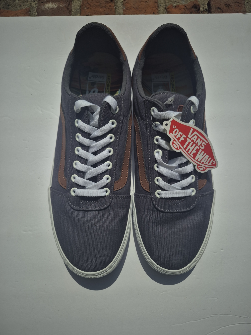 NWOT, Size 12 Vans Men's Gray Canvas Low-Top Sneakers with Brown Accent